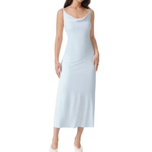 NWT OGL Eco-SkinKiss Effortless Vacay Cowl Neck Midi Bra Dress Sky Glass Blue XS